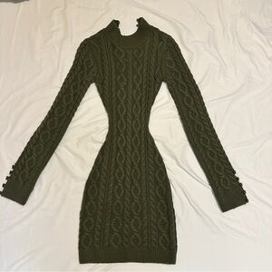 Danielle Guizio Cable Knit Backless Turtleneck Dress in forest green